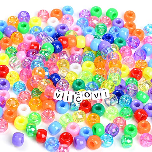 3640+pcs Pony Beads Kit for Bracelet Jewelry Making, Hair Beads, Include 23 Colors Rainbow Beads(9mm), 520 Letter Beads, 50 Color Beads, 90 Heart & Heart Beads and 2 Rolls Elastic String.