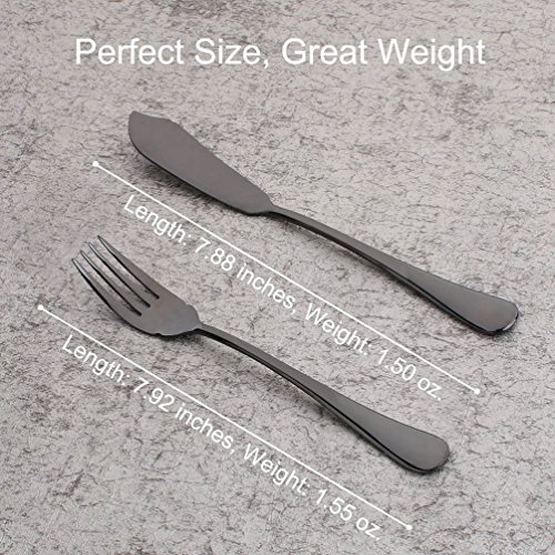 Black 4 Piece 8-inch Stainless Steel Flatware 2 Set with Fish Fork and Fish Knife Table Silverware Dishwasher Safe