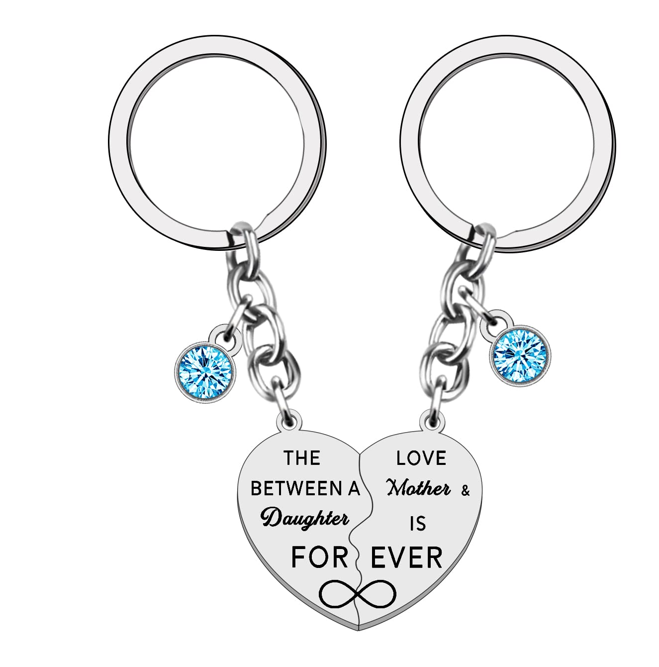 WTOPP 2Pcs Mum keyring Mother Gifts Mother's Day Gifts Keychain for Mum from Daughter The Love Between Mother and Daughter Is Forever Double Heart Key Chain Gifts for Women