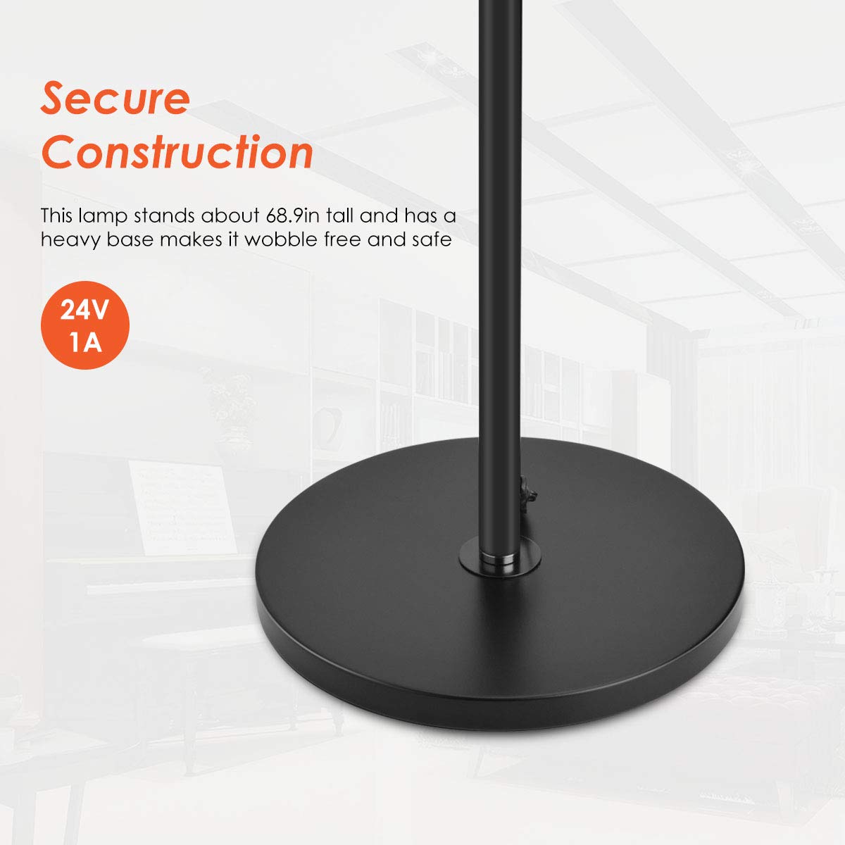 Floor Lamp, LED Torchiere Super Bright Floor Lamps, Dimmable 20W LED Floor Light with Touch Control and Wall Switch, Standing Lamp with Stepless Dimmer for Living Room and Bedroom. 90° Adjustable Top.