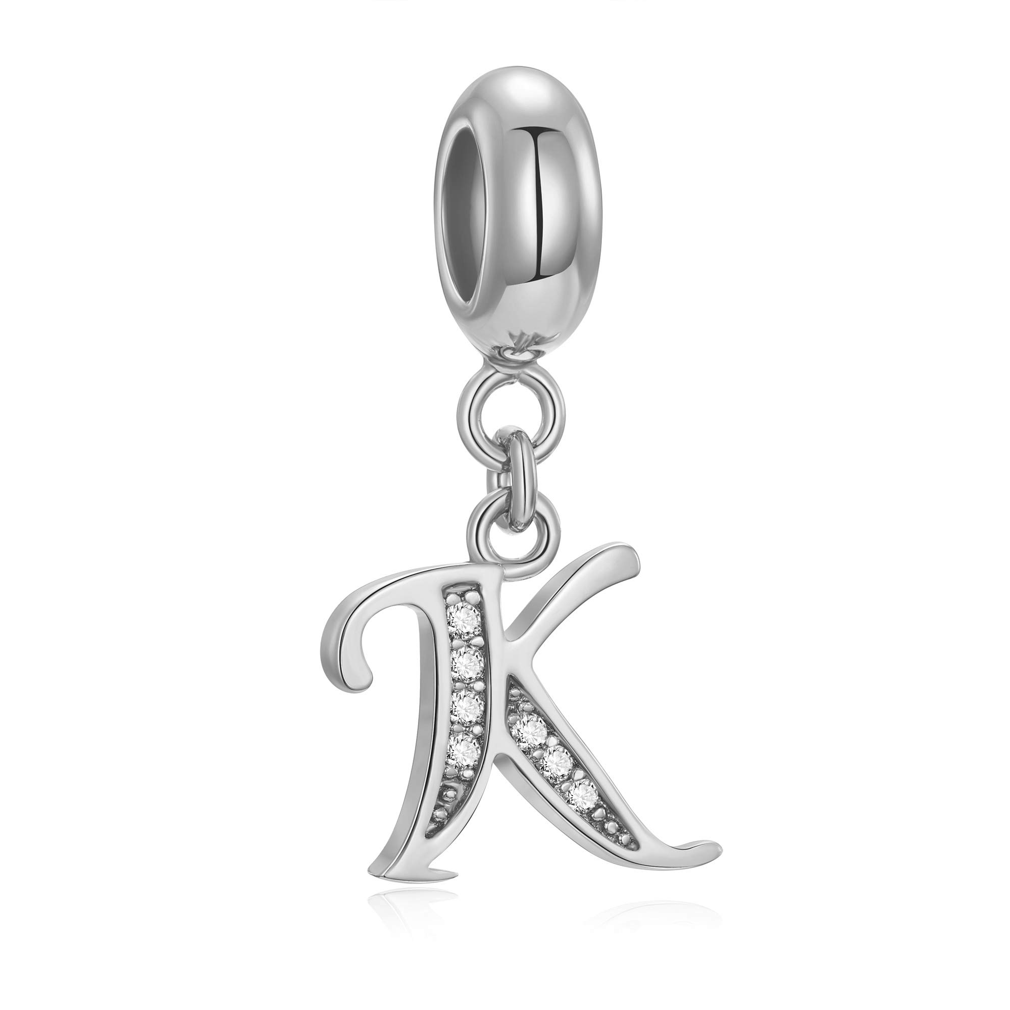 Genuine 925 Sterling Silver Letter Beads Initial A-z Dangle Alphabet Crystal Charm Fits European Bracelet Necklace (Letter K)