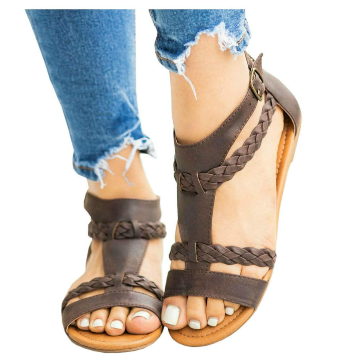 Womens Gladiator Strappy Flat Thong Criss Cross Ankle Wrap Summer Beach Sandals - Image 3