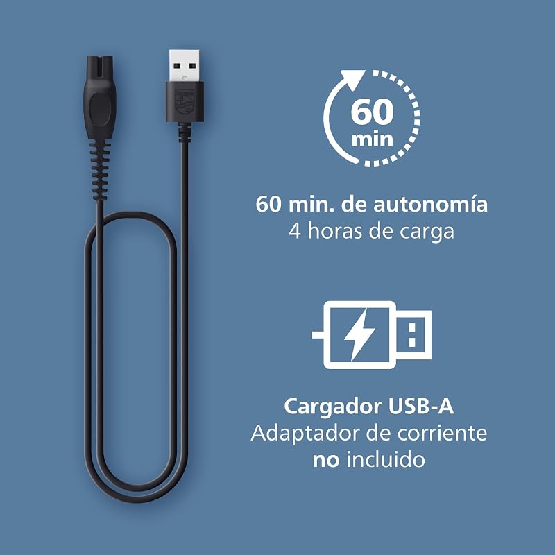 Serie 3000 - Cuchillas con puntas redondeadas, 20 posiciones ajustables, peine-guía, 100% resistente al agua, indicador de batería, carga USB, funda, modelo BT3619/15