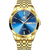 OLEVS Watch for Men Diamond Business Dress Analog Quartz Stainless Steel Waterproof Luminous Date Two Tone Luxury Casual Wrist Watch Blue