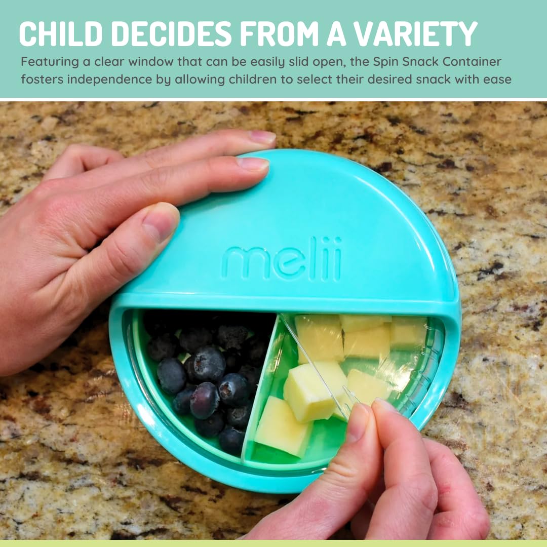 melii Spin Snack Container - BPA-Free, Dishwasher Safe Snack Container for On-the-Go Travel, Healthy Snacking, Eco-Friendly, Lead-Free, PVC-Free - Perfect for Kids and Adults - Blue