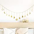 Mkono Moon Phase Wall Hanging Boho Aesthetic Room Decor Metal Moons Garland Hanging Art Bohemian Home Decoration for Girls Room Nursery Bedroom Livingroom Dorm, Ideal, Gold, 55"