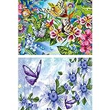 DIY 5D Diamond Painting Kit, 2 PCS Round Full Drill Crystal Rhinestone Embroidery Cross Stitch Arts Craft Canvas Supply for Home Wall Decor Adults and Kids