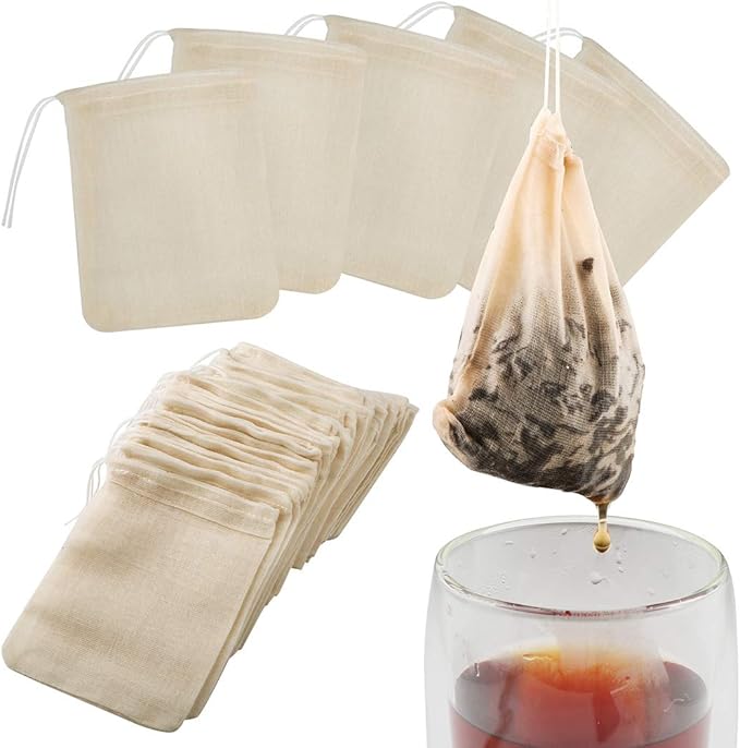 Tea Filter Bags, 50 Pack Housim Reusable Cotton Tea Bags Empty