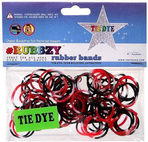 Undee Bandz Rubbzy 100 Black, Red &amp; White Tie-Dye Rubber Bands with Clips [V]