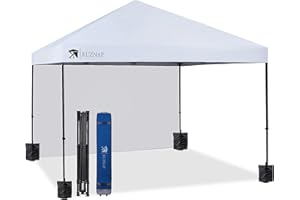 KUZNAP 12’x12’ Pop up Canopy Tent Patented EZ Set up Instant Outdoor Canopy with Sidewall Bonus 4 Weight Sandbags, 8 Stakes and 4 Ropes, White