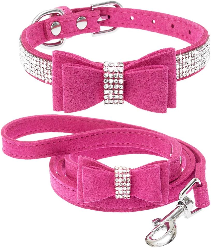 Pink Bling Dog Collar with Leash Set for Dogs & Cats