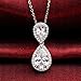 EleQueen 925 Sterling Silver Full Cubic Zirconia 2 Teardrop Bridal Pendant Necklace Clear