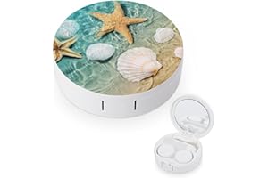 FodPand Sea Shell Starfish Contact Lens Case,Compact Portable Circle Contacts Lenses Case with Mirror Tweezers Contacts Lense