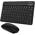 Ultra-Slim Small Bluetooth Keyboard and Mouse Combo Portable Rechargeable Wireless Keyboard for Android Tablet Cell Phone Samsung Smartphone iPhone iPad Mini Pro Air 10.2 10.9 11 12.9 13 inch (Black)