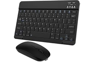 TOHAKATA Ultra-Slim Small Bluetooth Keyboard and Mouse Combo Portable Rechargeable Cordless Wireless Keyboard for Android Tablet Cell Phone Samsung Smartphone iPhone iPad Mini Pro Air Windows Surface (Black)
