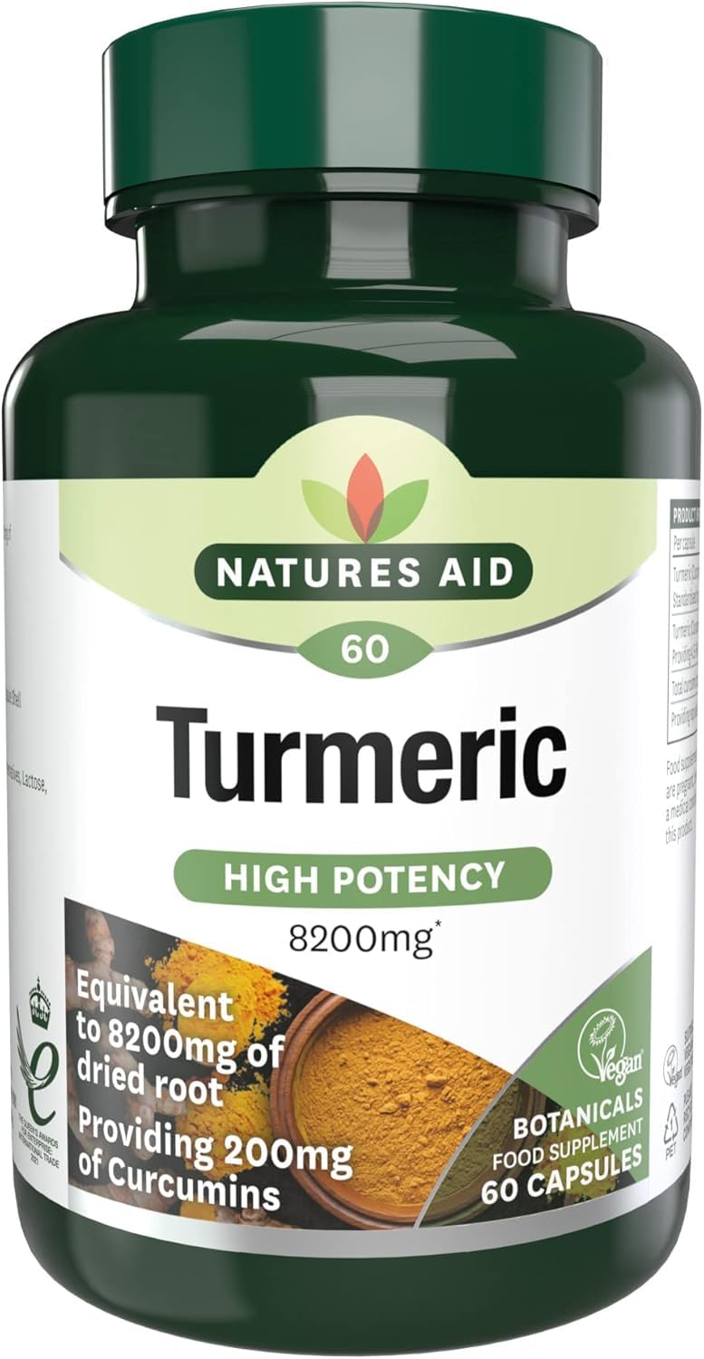 Natures Aid Turmeric 8200mg – High Strength Curcumin 200mg – Dried Root Whole Herb Extract – Supports Joint & Immune Health – Vegan, Non-GMO, Gluten-Free – 60 Capsules