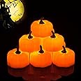Homemory 12 Pack LED Pumpkin Lights, Halloween Pumpkins Battery Operated, Pumpkin Tea Lights, Light Up Jack O’ Lanterns for Halloween Decoration, Orange