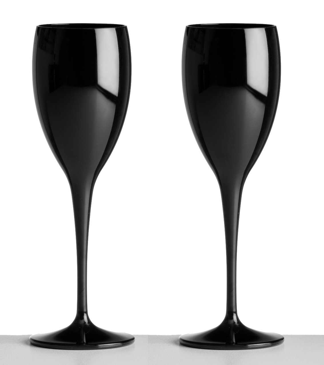 AIOS Pair of Black Champagne Flutes. Made from Unbreakable Polycarbonate,180ml. Dishwasher Safe. Ideal for Celebrations and Something a Little Different in a Satin Black Finish.