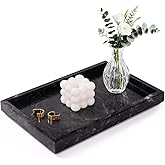 Homaura Marble Bathroom Tray for Countertop & Home Decor, Natural Decorative Marble Tray for Jewelry & Perfume Organizer, Luxury Stone Vanity Trays for Dresser, Kitchen Counter, 12" x 8", Gray Black