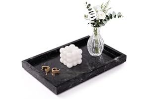 Homaura Marble Bathroom Tray for Countertop & Home Decor, Natural Decorative Marble Tray for Jewelry & Perfume Organizer, Luxury Stone Vanity Trays for Dresser, Kitchen Counter, 12" x 8", Gray Black
