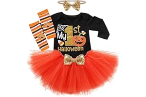 CPEI Baby Girl Halloween Costumes My 1st Halloween Outfits Romper+ Tutu Skirt+ Striated Leg Warmer+ Bunny Headband Outfit Set