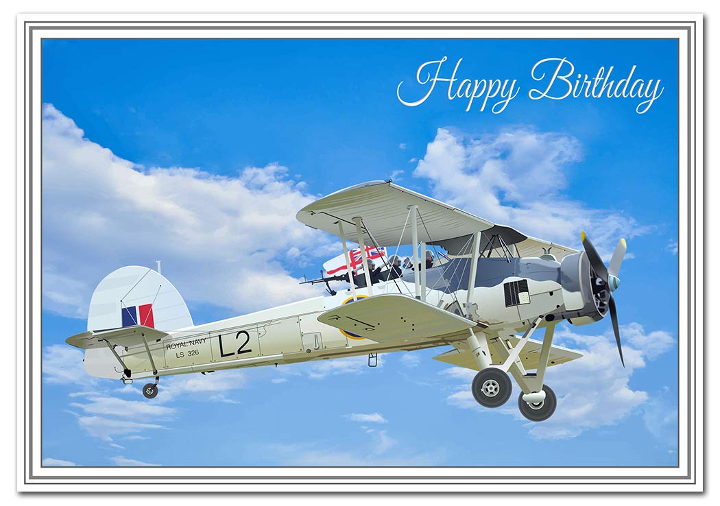 Airplane Birthday Card for Men Boys - Fairey Swordfish Biplane – Special Male Happy Bday Best Wishes all Ages - Unique Unusual Cool Vector Art for him - Blank inside - Eco-friendly - Made in UK