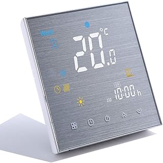 Smart WiFi Thermostat Temperaturregler für Fußbodenheizung elektrisch arbeiten mit Amazon Alexa Google Home IFTTT 16A, Innovation Gebürstete Platte(Einstellbare Helligkeit)