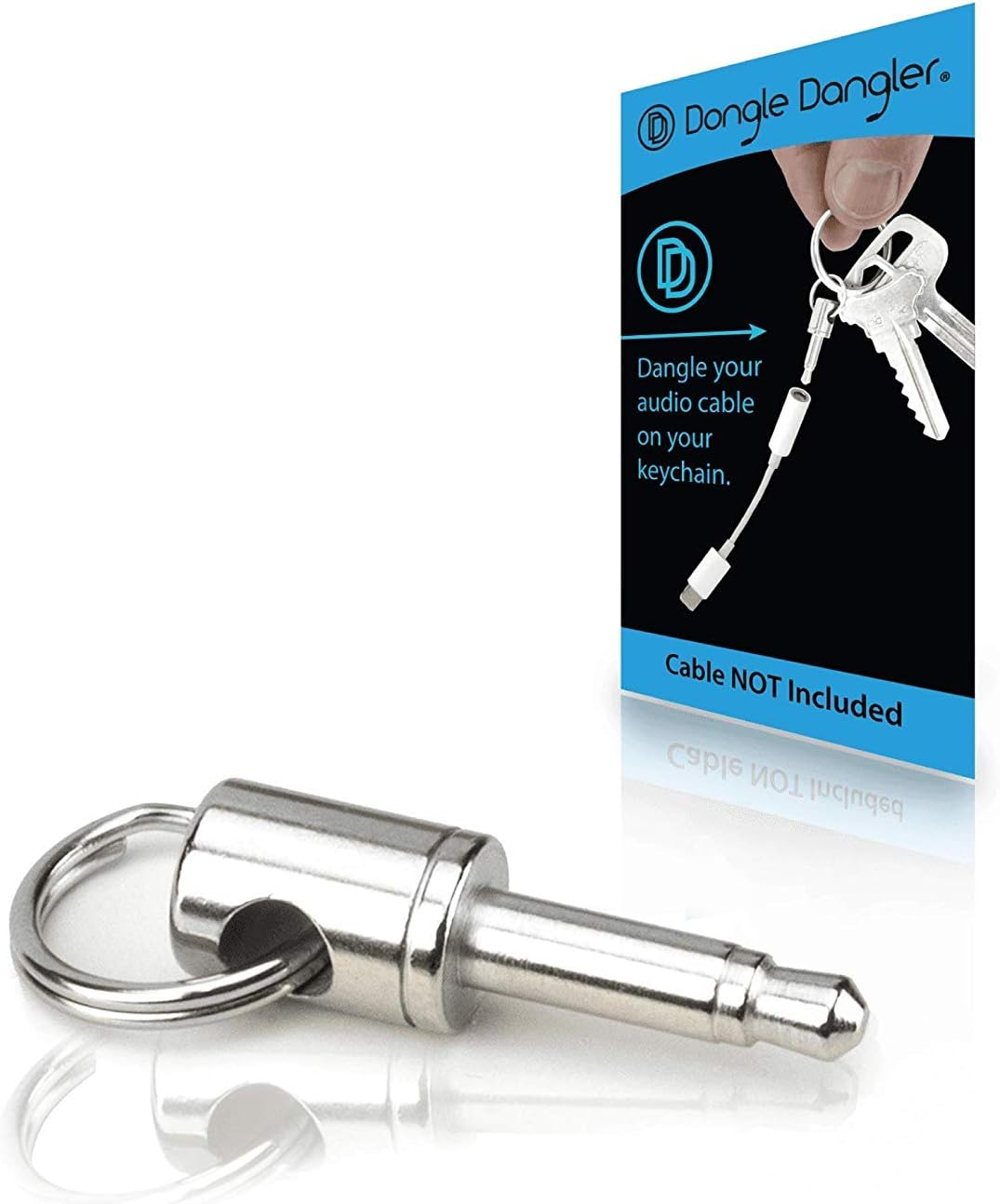 Dongle Dangler Keychain - Holds Apple Lightning to 3.5mm Headphone Jack Adapter - Keychain compatible with cables for iPhone 7, 7 Plus, iPhone 8, 8 Plus, iPhone X, Google Pixel 2 (Chrome 1-Pack)