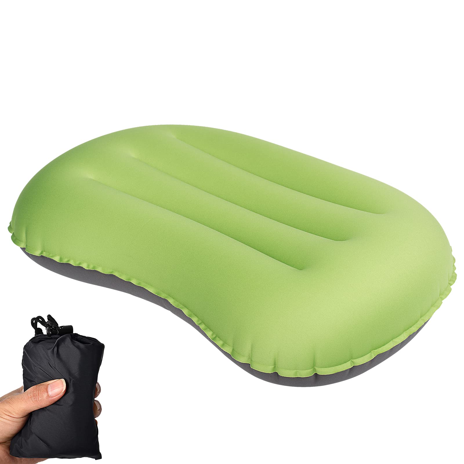 1 Pack Camping/Inflating Travel Pillow, 3.5 oz Compressible, Comfortable, Ergonomic Camping Pillow with Storage Bag, for Neck & Lumbar Support for Camping, Backpacking, Hiking Traveling (Green)