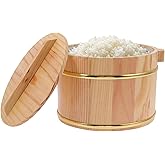 Alipis 1 Set of Wooden Rice Bucket Rice Steamed Cask Wooden Sushi Bowl Hangiri Sushi Oke Mixing Tub with Lid for Home Kitchen Restaurant 20cm