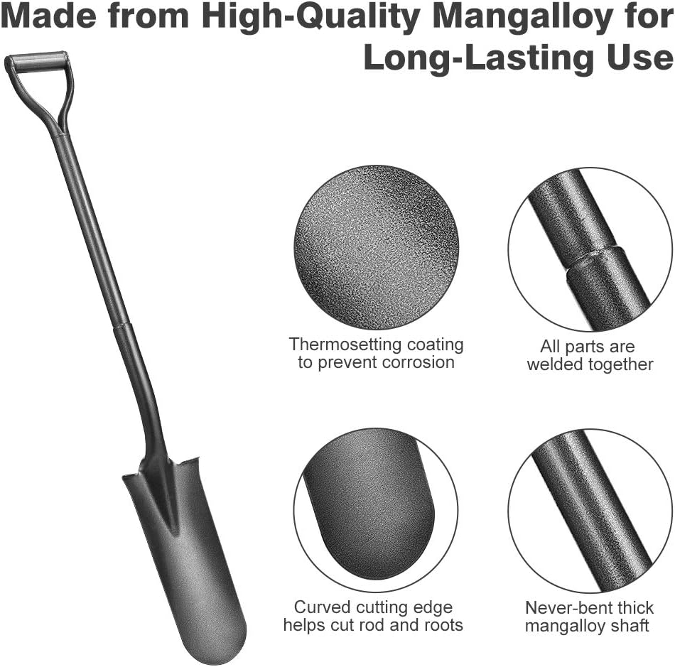 Finether Gardening Spade Shovel Narrow Spade with Tapered Head and D-Handle, Heavy Duty Gardening Shovel with Anti-Slip Gloves Ideal for Digging, Transplanting, Root Slaying : Garden & Outdoor