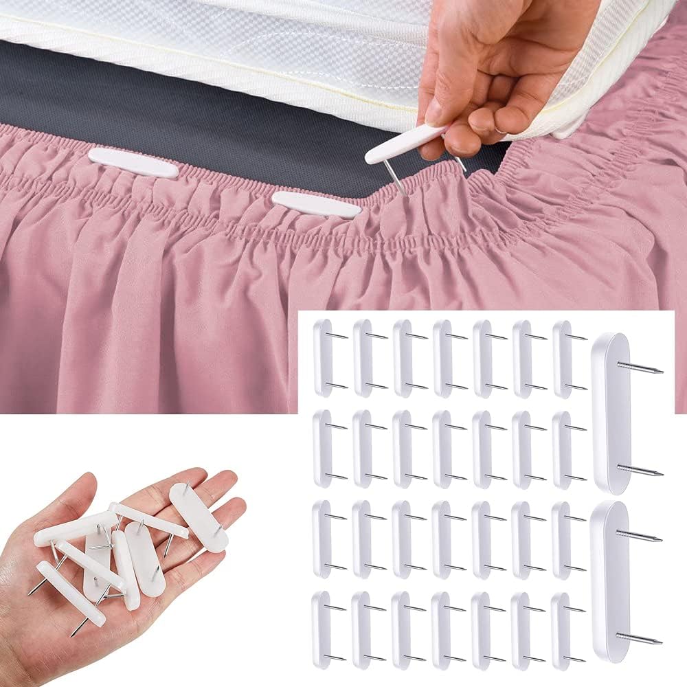 DISPEZE 30 Pcs Bed Skirt Holding Pins, Double Pins, Furniture Chair Leg Pins, Glide Nails Holding Pins for Stopping Slipcovers and Bedskirts from Slipping, Mute Skid Proof -