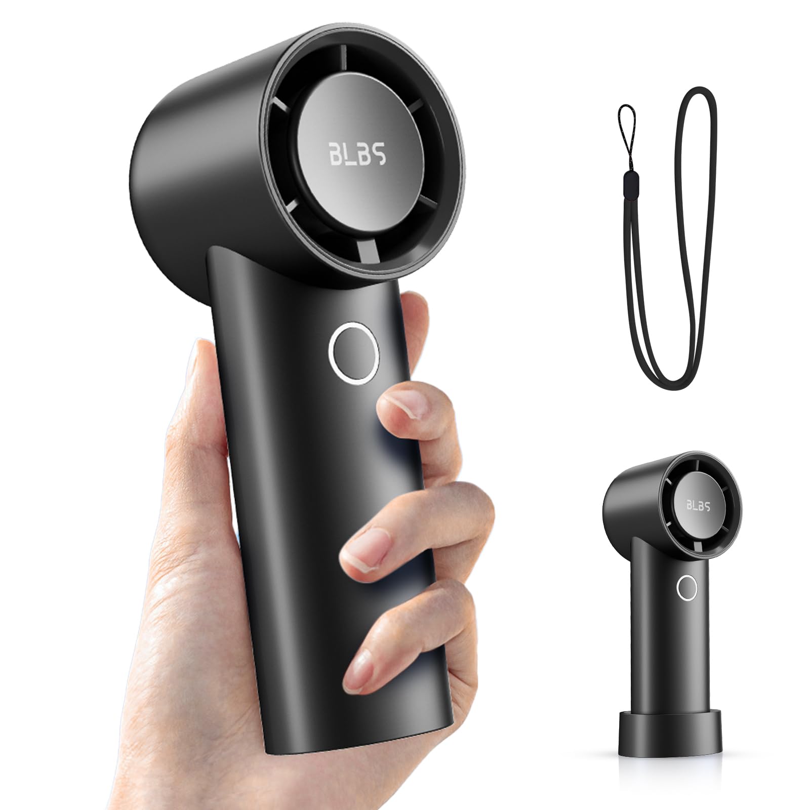 BLBS Portable Handheld Fan 15000RPM High-Speed Turbo Personal Mini Fan, 14Hrs 6000mAh Rechargeable Hand Fan, 4 Speeds Electric PortableFan with Base & Lanyard, Beach Face Fans for Men Women Kids Gifts