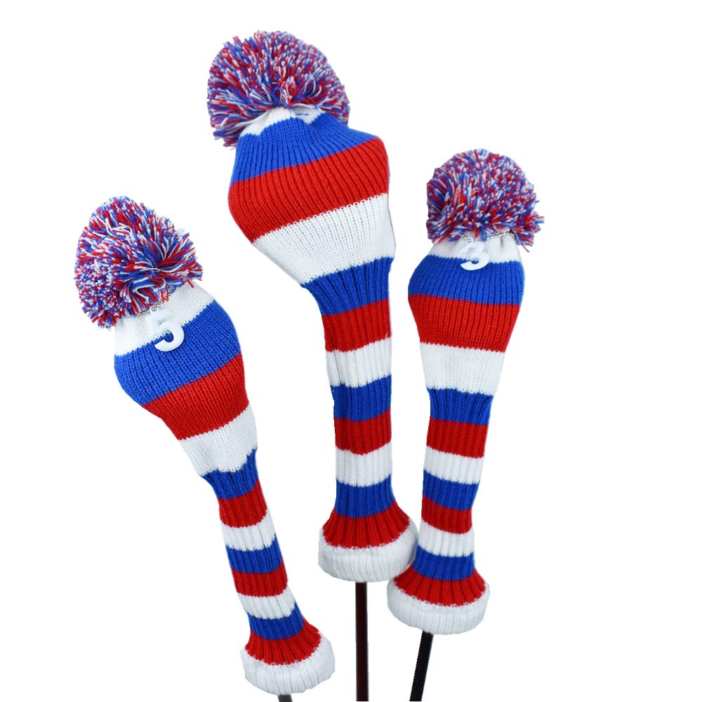 Hauni Stripes Knitted Golf Club Head Covers 3 Piece Set 1 3 5 Driver and Fairway HeadCovers Fits 460cc Drivers…