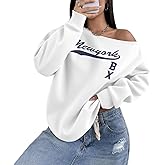 Weripoah New York Graphic Sweatshirts for Women Off Shoulder Sweatshirt Oversized Letter Long Sleeve Shirts Y2k Pullover Tops