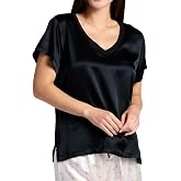 PJ Harlow Gianna Women's Satin V-Neck Tee &ndash; Soft Sleepwear &amp; Loungewear Top