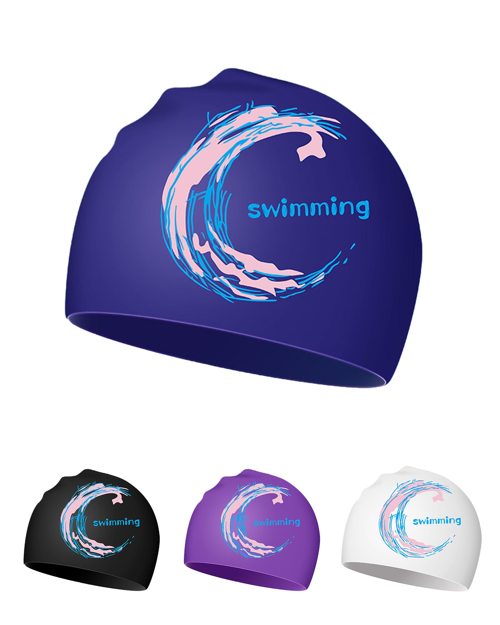 Swimming Cap - Silicone Swim Cap for Women Men Adults Teenagers (Navy Blue)