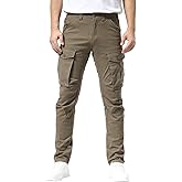 Plaid&Plain Men's Cargo Pants Slim Fit with Articulated Knees
