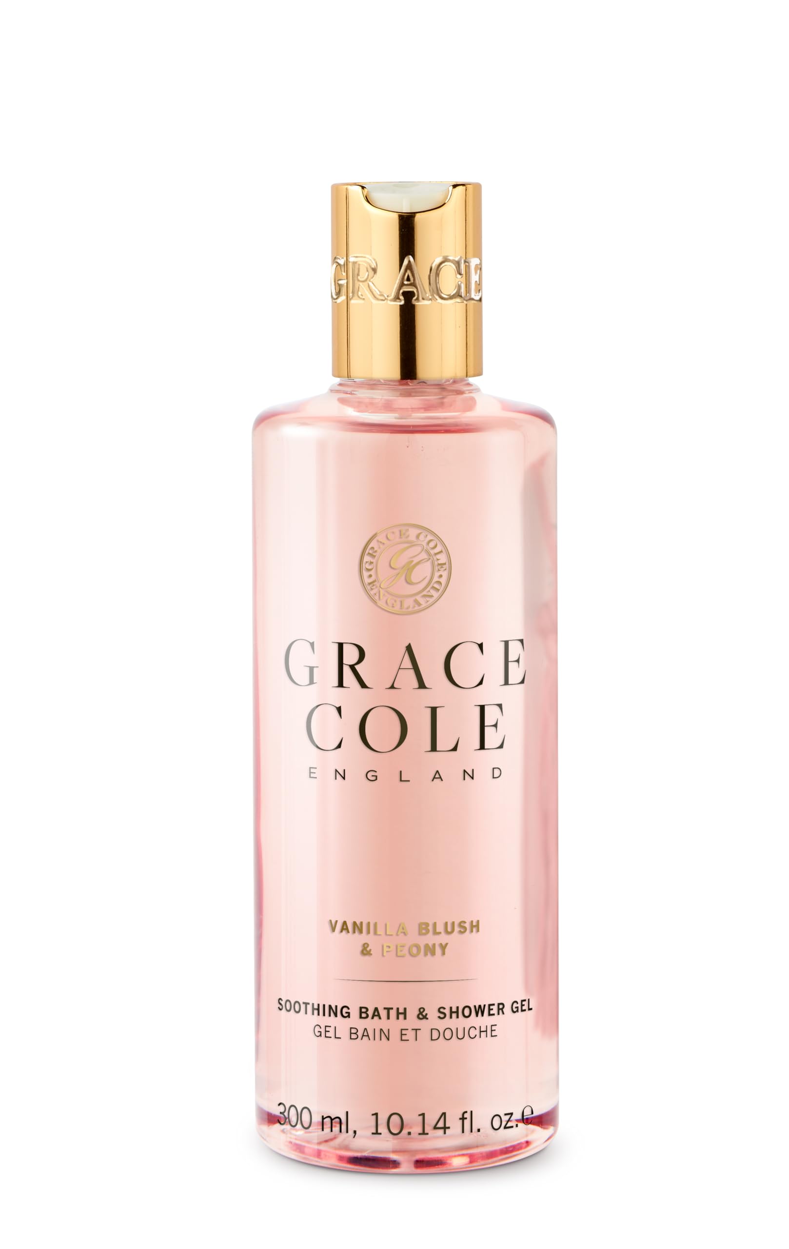 Grace Cole Vanilla Blush & Peony Refreshing Bath & Shower Gel 300ml - Essential Oils - Vegan and Cruelty Free, No SLS or Parabens - Made In England