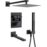 Lefton Shower System in Fahrenheit Display (Battery-free), 10&rdquo; Overhead Shower Head with All-in-one Handheld Spray Showerhead and Bathtub Faucet, 4-in-1 Control System, SSWM2502 (Matte Black)