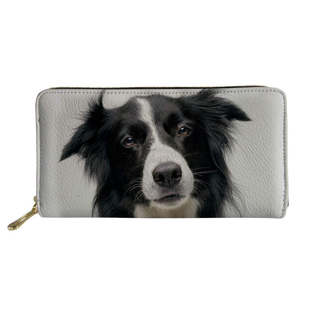 HUGS IDEA Animal Design PU Leather Long Wallet for Women Border Collie Printed Clutch
