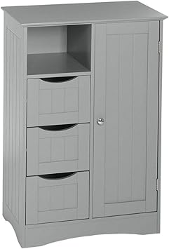Amazon Com Ak Energy Gray Grey Finish Wooden Floor Cabinet Bathroom Shelf Towel Storage Cubby Beadboard Door 3 Curve Open Handle Drawer Furniture Decor