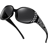 HAOLOTA Polarized Sunglasses for Women, Rhinestone Wrap Around Sunglasses with UV400 Protection