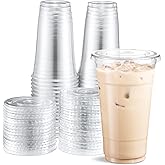 Eupako 24 oz Plastic Cups with Lids, Clear Disposable To Go Cups with Lids for Iced Coffee, Cold Drinks, Smoothies, Bubble Boba， 50 Sets