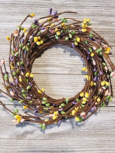 Spring Mix Mini Wreath Or Candle Ring Country Primitive Floral Décor - Pink, Yellow, Light Green, Purple Pips - Perfect Candle Ring For 3" Pillars