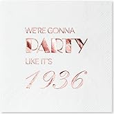 Crisky 90th Birthday Cocktail Napkins 3-Ply, Rose Gold for Women 90th Birthday Party Decorations for Cake Dessert Beverage Table, 90th Birthday Party Supplies 50 Pcs Disposable Napkins