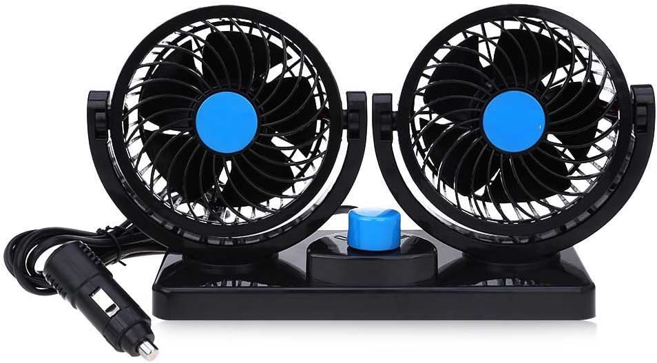 JIUZHOUCAI 12V Mini Electric Car Fan Low Noise Summer Car Air Conditioner 360 Degree Rotating 2 Gears Adjustable Car Fan Air Cooling Fan