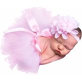 Medsuo Baby Tutu &amp; Flower Headband, Newborn Photography Outfits Girl, Pink | Lace Tulle Tutu Skirt for 0-4 Month, Newborn Props for Photography