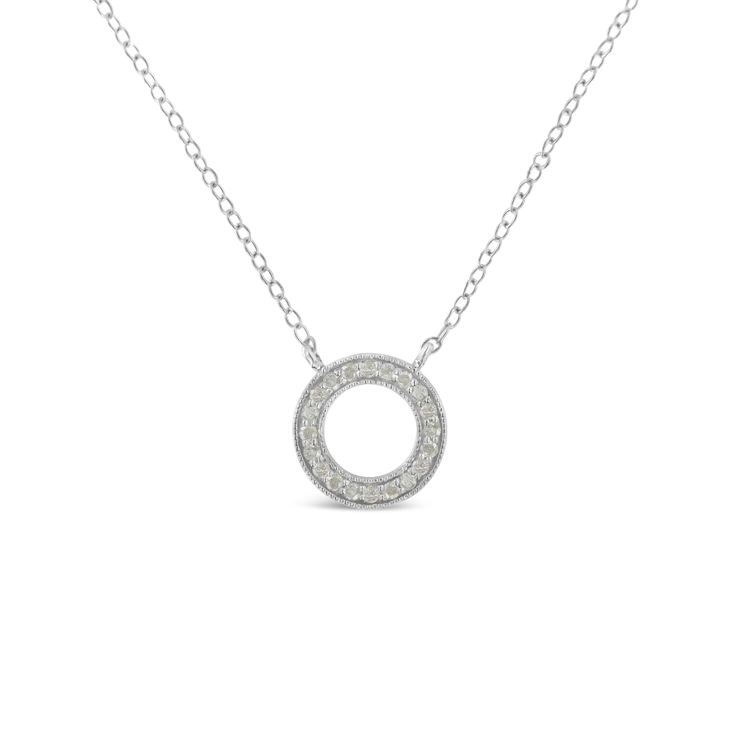 SterlingSilver Diamond Cirlce Hoop Pendant Necklace (1/6