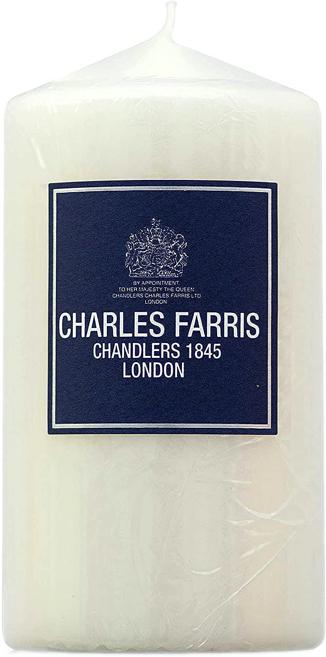 Charles Farris Luxury Ivory Wrapped Pillar Candles (3" x 6") - Made in UK - 75+ Hours Burn Time - Ideal for Weddings, Christmas, Dining & Celebration Events